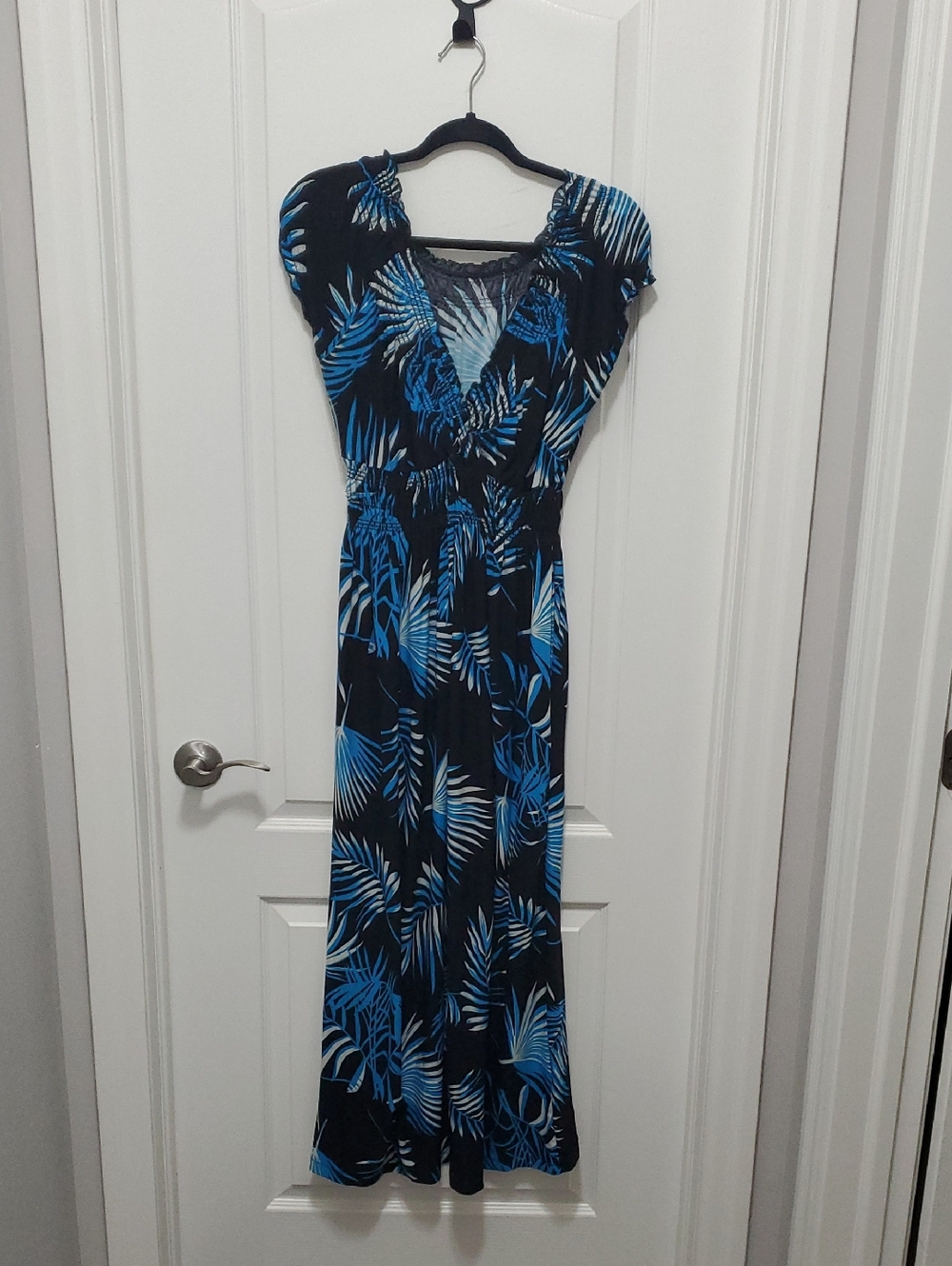 Blue Palm-Print Maxi Dress - Women's